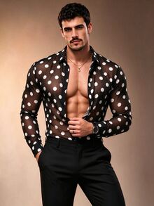 Manfinity Dauomo Men's Sheer Polka Dot Casual Long Sleeve Shirt - Multicolor - View 5