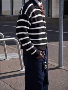NEOSTRIT Men's Autumn/Winter Casual Colorblock Striped Cardigan - Black and White - View 3