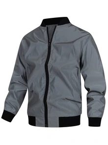 Manfinity Homme Men's Plus Size Zipper Casual Versatile Daily Travel Fluorescent Jacket - Grey - View 3