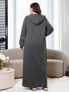 Al Najma Plus Size Women's Colorblock Casual Everyday Hooded Dress - Dark Grey - View 2