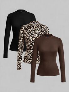 SHEIN Clasi 3件組女款百搭長袖立領打底上衣 - 彩色 - 查看 7
