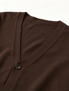 Manfinity Homme Men's Casual Long Sleeve V-Neck Button-Up Knitted Cardigan,Solid Color Camel Autumn Sweater For Graduation,Back-To-School,Daily Commute Brown Cardigan - Coffee Brown - View 3