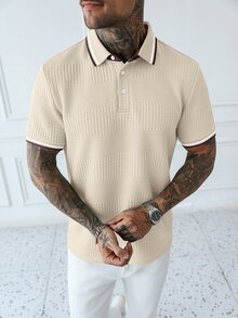 HUEFORM 男士條紋短袖休閒通勤 Polo 衫 - 鵝黃色 - 查看 6