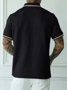 HUEFORM 男士條紋短袖休閒通勤 Polo 衫 - 黑色 - 查看 2