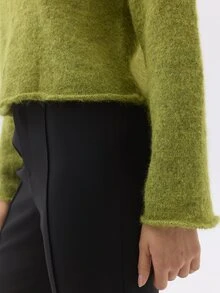 KÆRIA Hus Cropped Crew-Neck Cardigan - Fot Touch Textured Knit - Chartreuse Green - Button-Up, Cropped Knit - Green - View 7