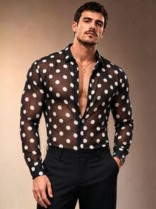 Manfinity Dauomo Men's Sheer Polka Dot Casual Long Sleeve Shirt - Multicolor - View 3
