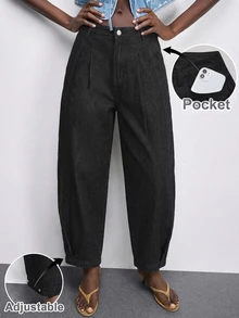 Maija Plus Size Women's Casual Daily Denim Jeans With Pockets And Buttons - Black - View 7