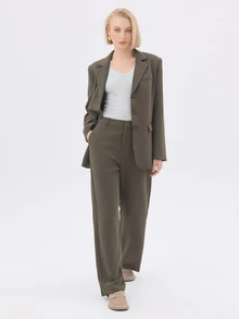 KÆRIA Hus Relaxed Wide-Leg Trousers - Compact Comfort Tailoring - Olive Green - Workwear, Minimilst - Olive Green - View 2