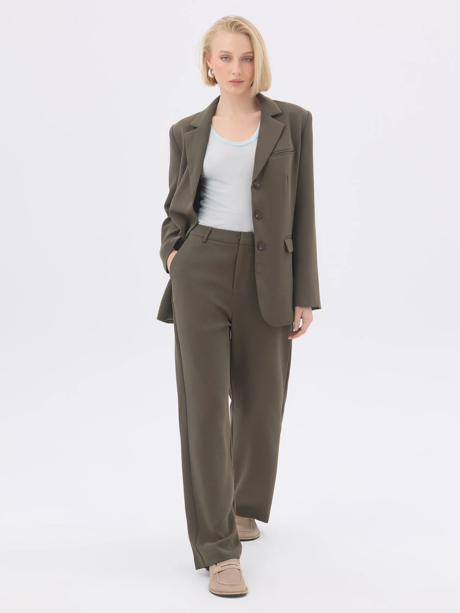 KÆRIA Hus Relaxed Wide-Leg Trousers - Compact Comfort Tailoring - Olive Green - Workwear, Minimilst