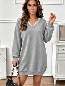 Zayélia Women's Lace Trim Backless Bow Knitted Mini Dress - Grey - View 2