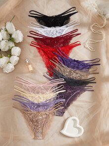Snug Zone 12件組蕾絲性感女款三角內褲，簡約舒適浪漫內衣 - 彩色 - 查看 1