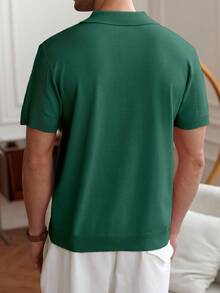 Manfinity Homme Old Money 男士短袖半拉鍊針織 Polo 衫，深棕色夏季休閒正裝商務日常針織上衣，男士休閒針織上衣針織襯衫 - 墨綠色 - 查看 2