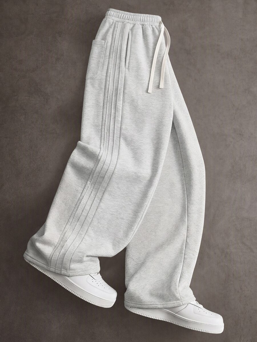 Manfinity Hypemode Men's Casual Streetwear Baggy Drawstring Waist Pocket Loose Sweatpants For Daily Wear Gym Light Grey Fall - Light Grey - View 1