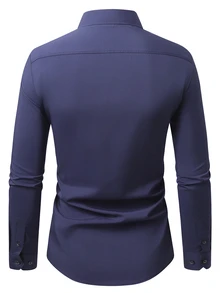 Manfinity Mode Men's Solid Color Casual Versatile Daily Wear Shirt - Navy Blue - View 2