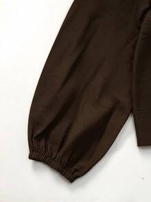 Linhara CURVE Plus Size Women's Woven Casual Fall Shirt - Coffee Brown - View 4