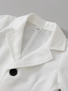 SHEIN 5pcs Toddler Boy Gentleman Suit Set Elegant White Single Breasted Button Long Sleeve Lapel Regular Wedding Party Spring Holiday Birthday Boy Formal - White - View 5