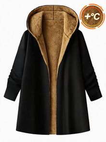 SHEIN Clasi 女款優雅加厚保暖內裡長袖連帽夾克，黑色，冬季休閒場合外套，大尺碼保暖填充外套，適合露營與徒步 - 棕色 - 查看 5