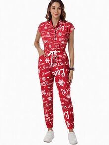 TaskEZ 女款全印花休閒日常刷手服連身褲 - 彩色 - 查看 3