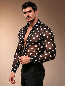 Manfinity Dauomo Men's Sheer Polka Dot Casual Long Sleeve Shirt - Multicolor - View 1