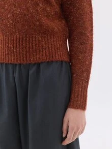 KÆRIA Hus Suéter de cuello redondo con bajo profundo - Punto texturizado cepillado - Óxido quemado multicolor jaspeado - Cuello alto, minimalista - Rojo - Ver 7