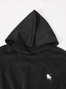 SHEIN Tween Girl Long Sleeve Hooded High Waist Black Sweatshirt Halloween Autumn Fall Style Fall Outfits - Black - View 4