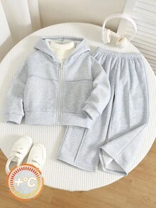 SHEIN Kids 2 Pieces Young Boys College Style Outfits,Comfortable Thick Cardigan Sweater Autumn Coat,Y2k,Holiday,Birthday Boy,Lmoss Kids,Kids Wedding Guest - Grey - View 4