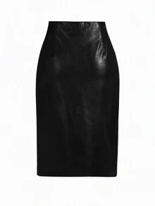 SHEIN Clasi 女款 PU 皮革不對稱下擺扭腰裙，夏季女用 - 黑色 - 查看 2