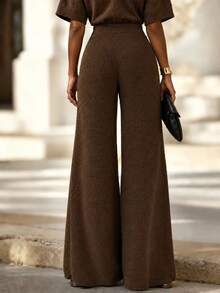 Balvessa Women's Solid Color Casual Versatile Knit Long Pants - Brown - View 2