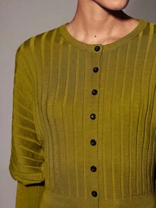 Anewsta Essential Cardigan Rajut Pendek Lengan Kelelawar Bergaris Biru Klein untuk Wanita, Atasan Luar Kasual Vintage Kancing Tunggal untuk Musim Semi dan Gugur - Mustard Yellow - View 8