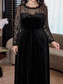 Modelyn Plus Size Women's Lace Patchwork Casual Party Dress - Black - View 6
