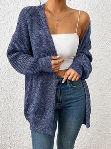 SHEIN LUNE Open Front Drop Shoulder Duster Cardigan,Long Sleeve Tops Fall Winter Cloth For Women - Navy Blue - View 3