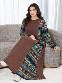 Al Najma Plus Size Women's Colorblock Casual Everyday Sweatshirt - Multicolor - View 6