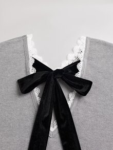 Zayélia Women's Lace Trim Backless Bow Knitted Mini Dress - Grey - View 4