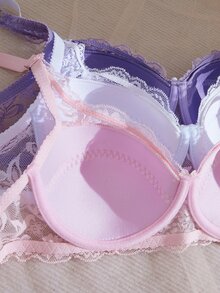 DesireSculpt 3件組極簡風女款鋼圈內衣 性感蕾絲法式浪漫內衣 - 彩色 - 查看 5