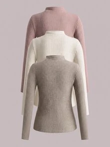 SHEIN VCAY 大尺碼女款基本款純色多件組長袖T恤內搭衫 秋季 - 彩色 - 查看 2