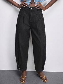 Maija Plus Size Women's Casual Daily Denim Jeans With Pockets And Buttons - Black - View 10