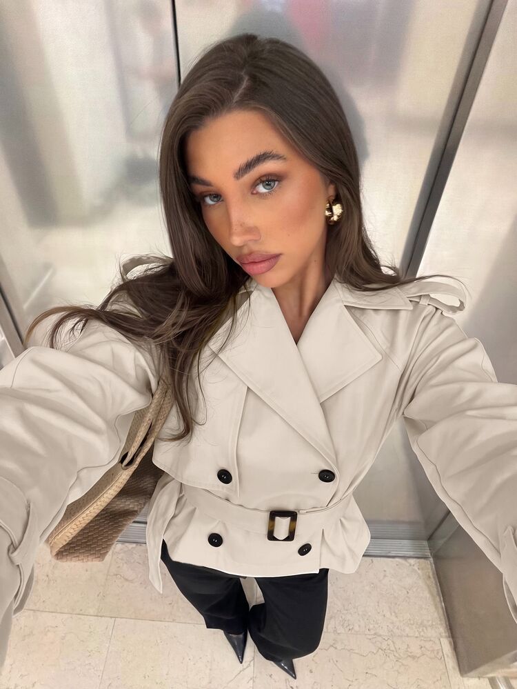 Siren Gaze Women's Solid Color Casual Versatile Daily Travel Trench Coat Jacket - Apricot - View 7