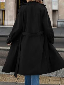 SHEIN Clasi 防皺面料保暖內裡風衣，適合秋冬穿著，溫暖舒適 - 黑色 - 查看 2