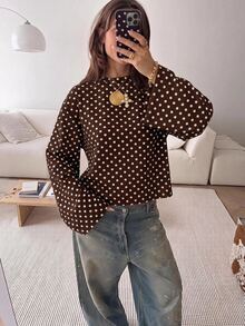 SHEIN EZwear 海外長袖巧克力條紋襯衫，秋季上衣，適合日常通勤、聚會、秋冬/夏季、聖誕節、新年、感恩節、派對、婚禮、海灘、畢業典禮、優雅、外出、約會、通勤、情人節、優雅、度假、Y2K、畢業典禮等場合 - 彩色 - 查看 6