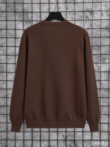 Manfinity Homme Men's Casual Long Sleeve V-Neck Button-Up Knitted Cardigan,Solid Color Camel Autumn Sweater For Graduation,Back-To-School,Daily Commute Brown Cardigan - Coffee Brown - View 2