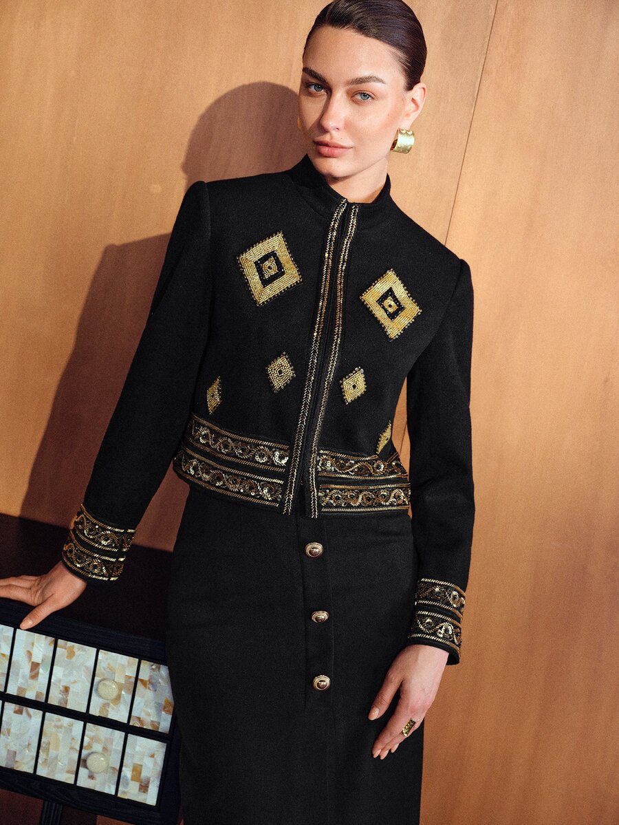 MOTF PREMIUM WOMEN'S SEQUIN FASHION VERSATILE COMMUTE & TRAVEL BLAZER - Black - View 1