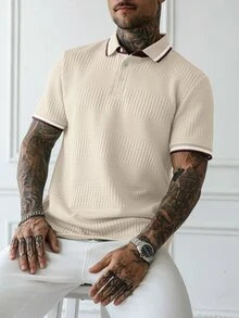 HUEFORM 男士條紋短袖休閒通勤 Polo 衫 - 鵝黃色 - 查看 7