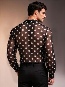 Manfinity Dauomo Men's Sheer Polka Dot Casual Long Sleeve Shirt - Multicolor - View 2