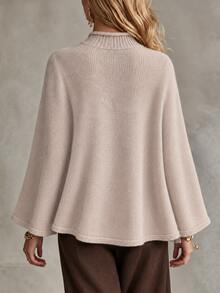Omancia Atasan Sweater Rajut Longgar Model Cape Wanita Motif Kancing Katak Vintage Musim Gugur/Dingin - Unta - View 2