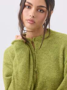 KÆRIA Hus Cropped Crew-Neck Cardigan - Fot Touch Textured Knit - Chartreuse Green - Button-Up, Cropped Knit - Green - View 8