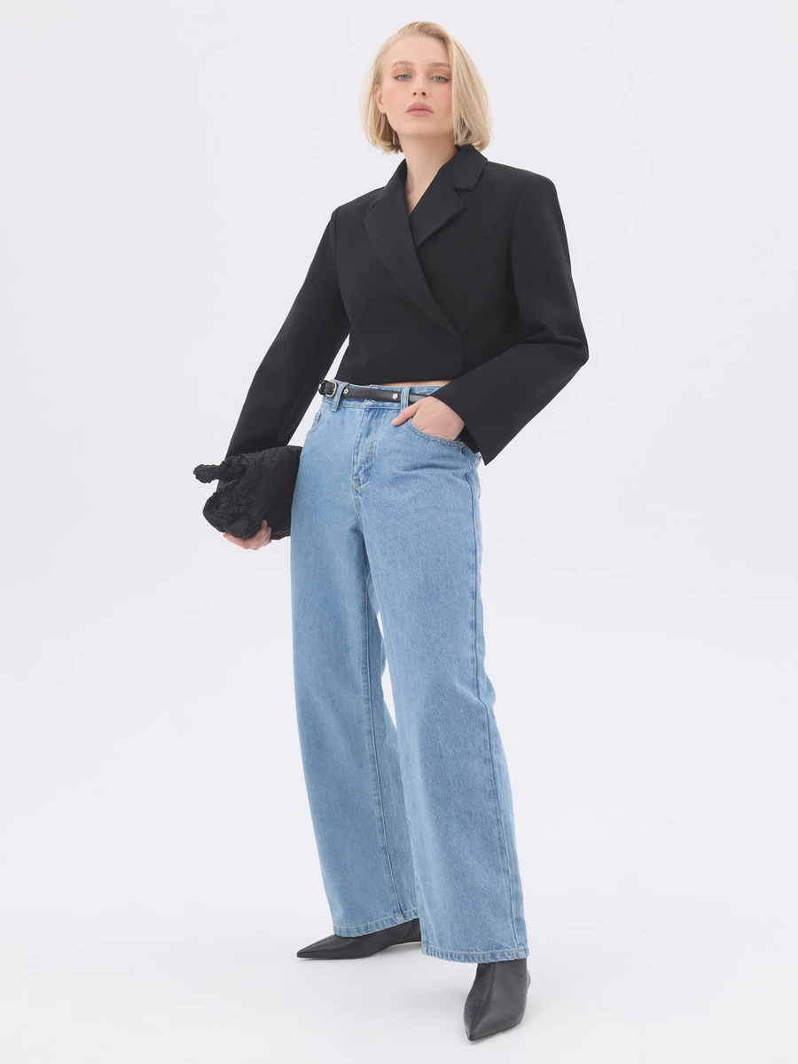 KÆRIA Hus Cropped High-Rise Wide-Leg Jeans - Cotton Denim - 90's Blue Wash - Vintage, Wide-Leg Denim, Minimal - Light Wash - View 1