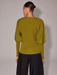 Anewsta Essential Cardigan Rajut Pendek Lengan Kelelawar Bergaris Biru Klein untuk Wanita, Atasan Luar Kasual Vintage Kancing Tunggal untuk Musim Semi dan Gugur - Mustard Yellow - View 5