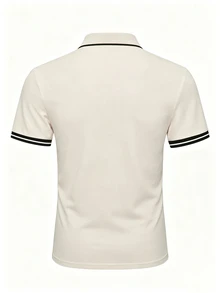 Calvornis Men's Color Block Letter Print Short Sleeve Polo Shirt, Formal, Ceremony - Apricot - View 2
