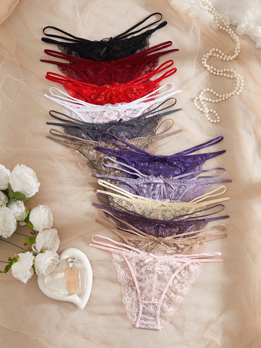 Snug Zone 12pcs/Set Lace Sexy Women's Triangle Panties, Simple Comfortable Romantic Underwear - Multicolor - View 1