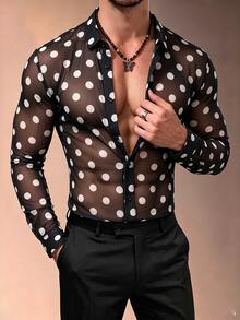 Manfinity Dauomo Men's Sheer Polka Dot Casual Long Sleeve Shirt - Multicolor - View 4